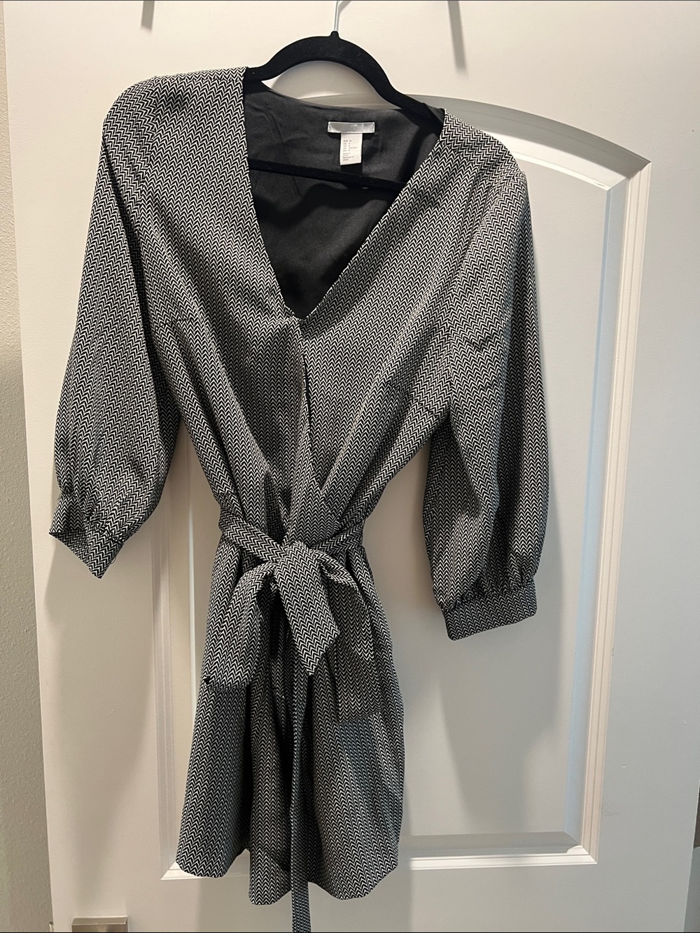 H&M Black and White Zigzag Wrap Romper with Waist Tie